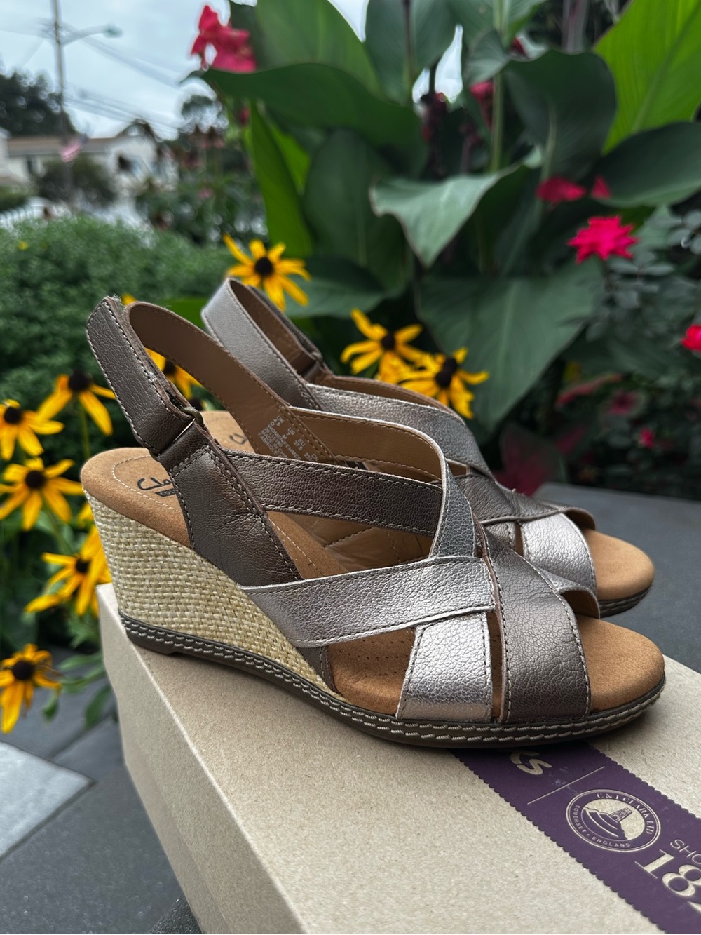 Clarks Women’s Metallic Silver Wedge Sandals